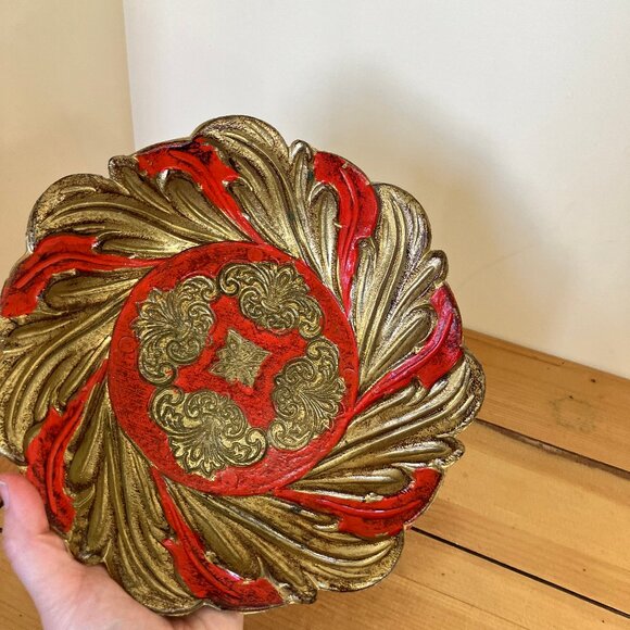 Florentine Decorative Bowl Molded Plastic Gold & Orange Vintage Made in Italy - Picture 2 of 6